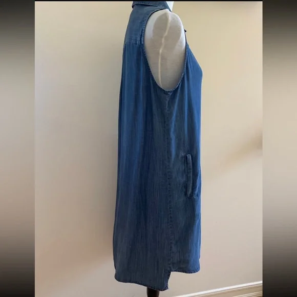 WYATT COLLECTION Womens Ladies Denim Blue Hi-Low Pockets Sheath Tunic Dress Sz L - Picture 4 of 10